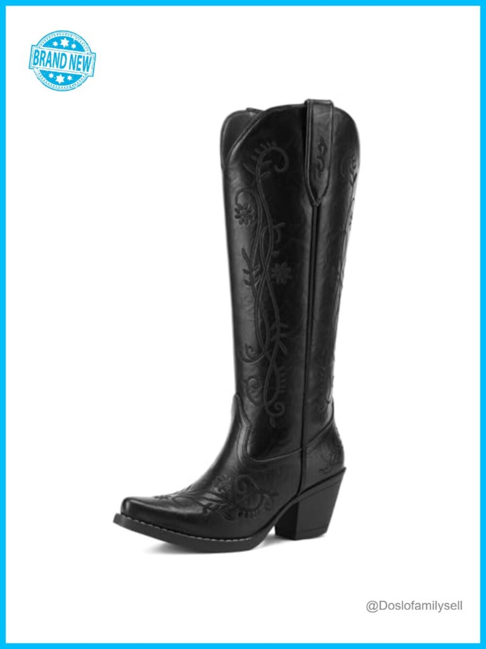 Rollda Knee High Western Cowboy Boots Snip Toe Block Heel Tall Shaft